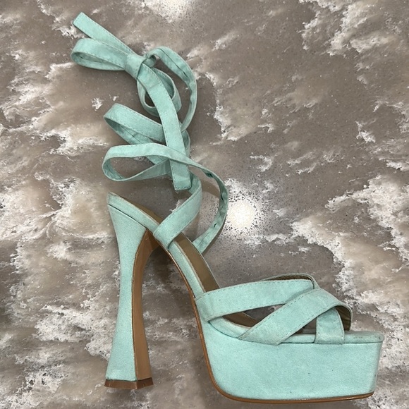 Ego Old Flame Turquoise Blue Square Toe Block Heel Lace Up Platforms size 6 - Picture 5 of 13